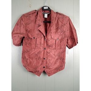 Vintage Diane Gilman Blouse Womens Medium 100% Silk Snakeskin Print Epaulets 80s